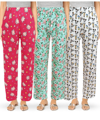 Women's 100% Printed Soft Cotton Night Wear - Pyjama (Pack of 3)