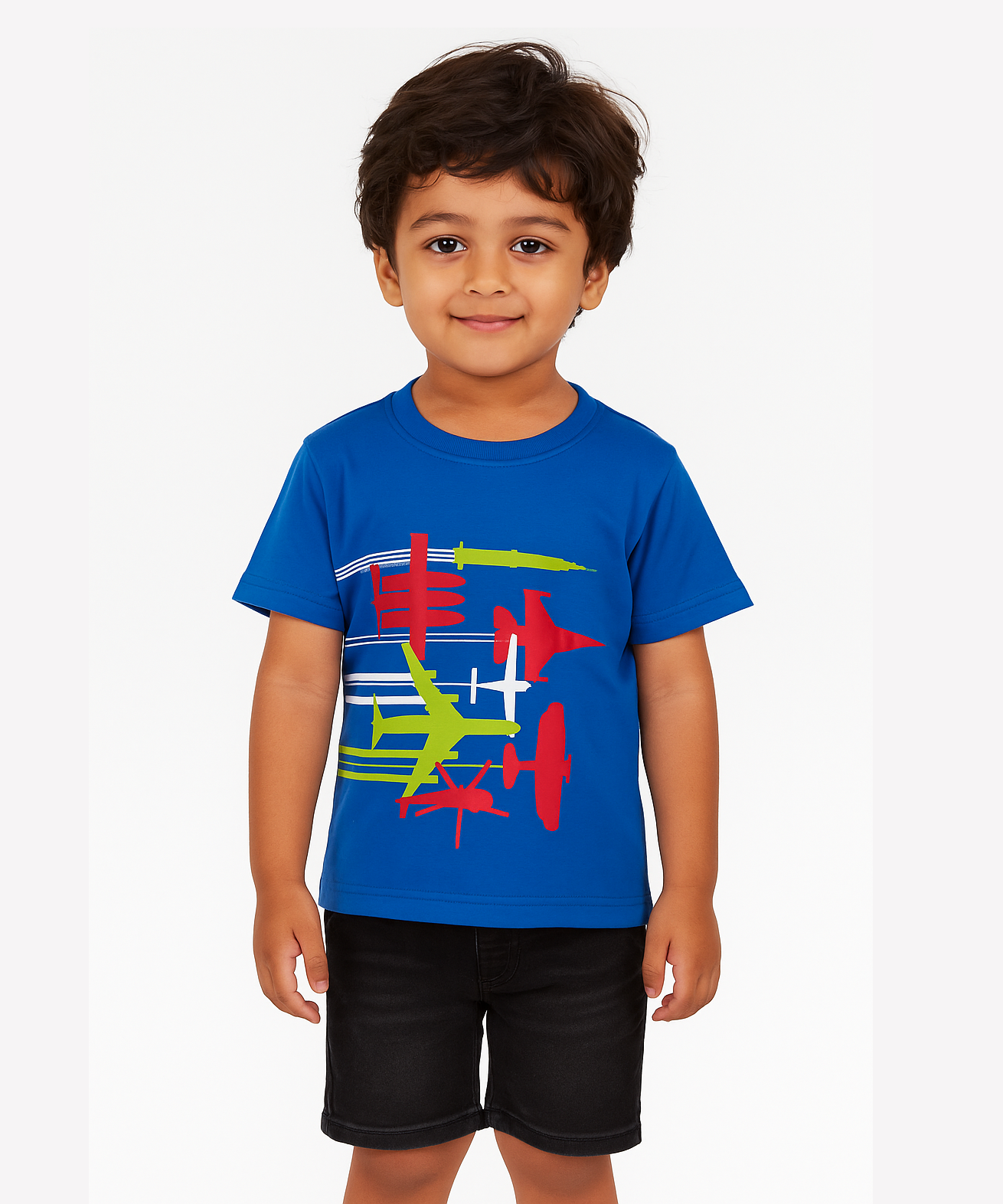 Kids Tshirt Printed 100% Cotton Single Jersey Blue Color Rolls Run Tshirt