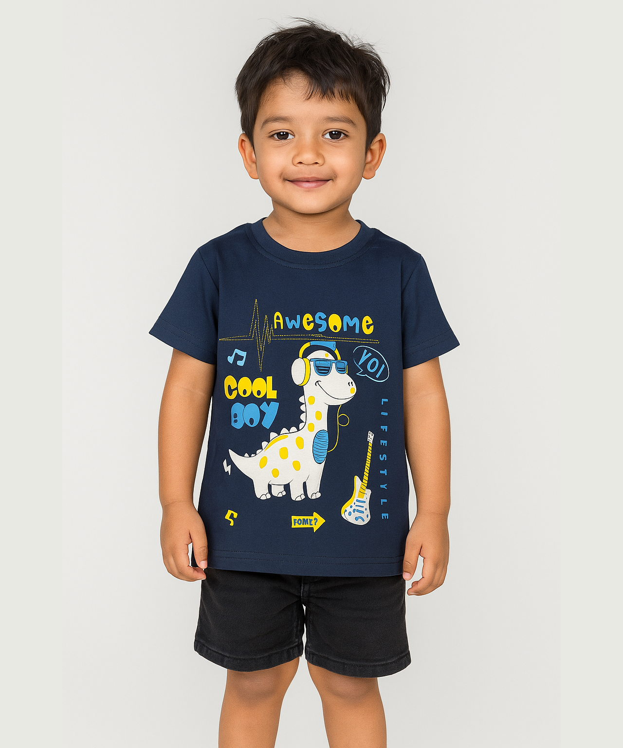 Kids Tshirt Printed 100% Cotton Single Jersey Navy Color Rolls Run Tshirt
