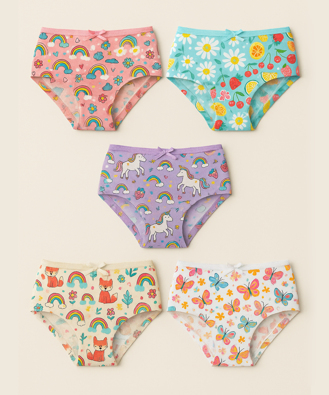 Girl Kids Printed Underwear Brief 100% Pure Cotton for 3-8 Years (Pack of 5)