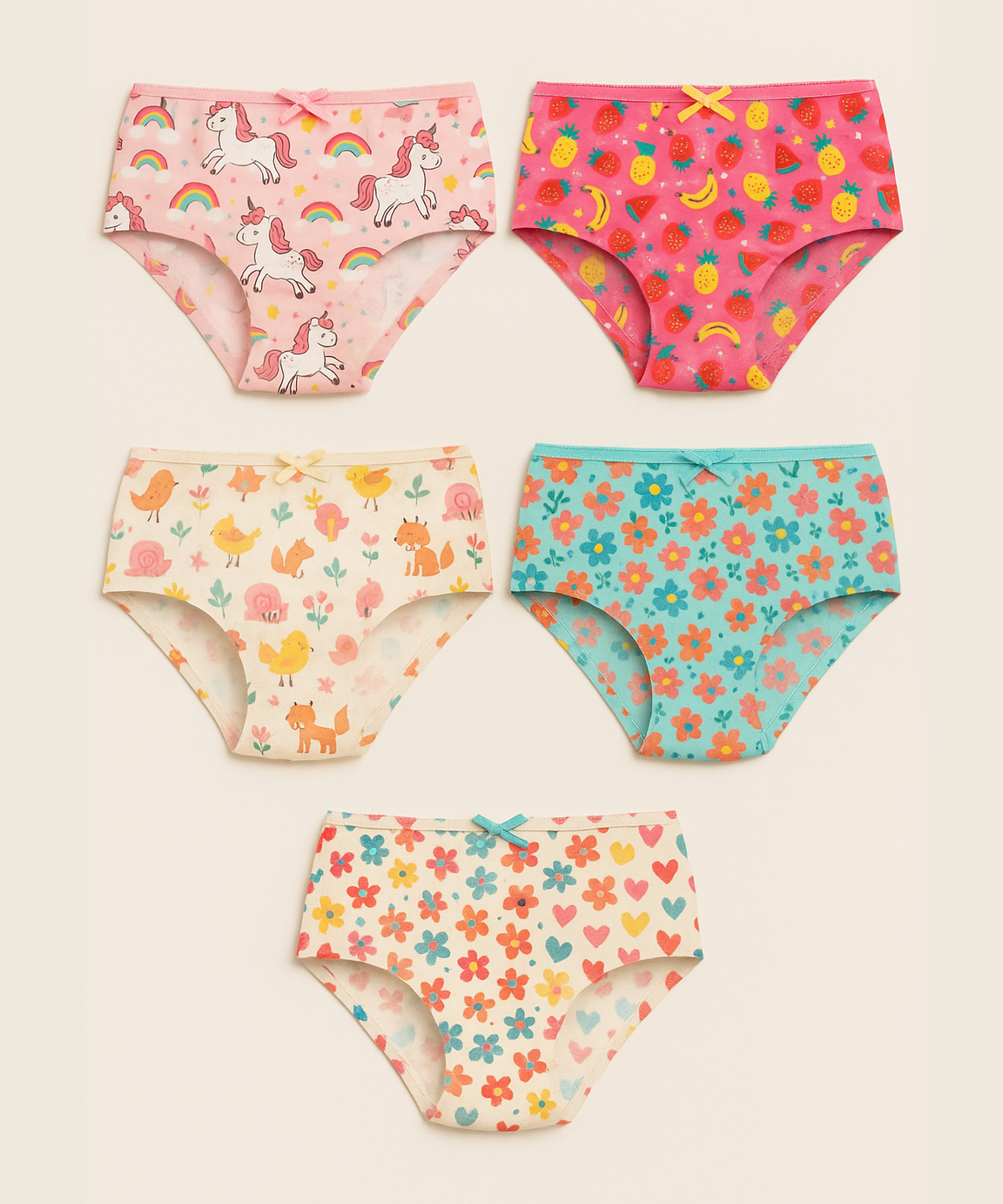 Girl Kids Printed Underwear Brief 100% Pure Cotton for 3-8 Years (Pack of 5)