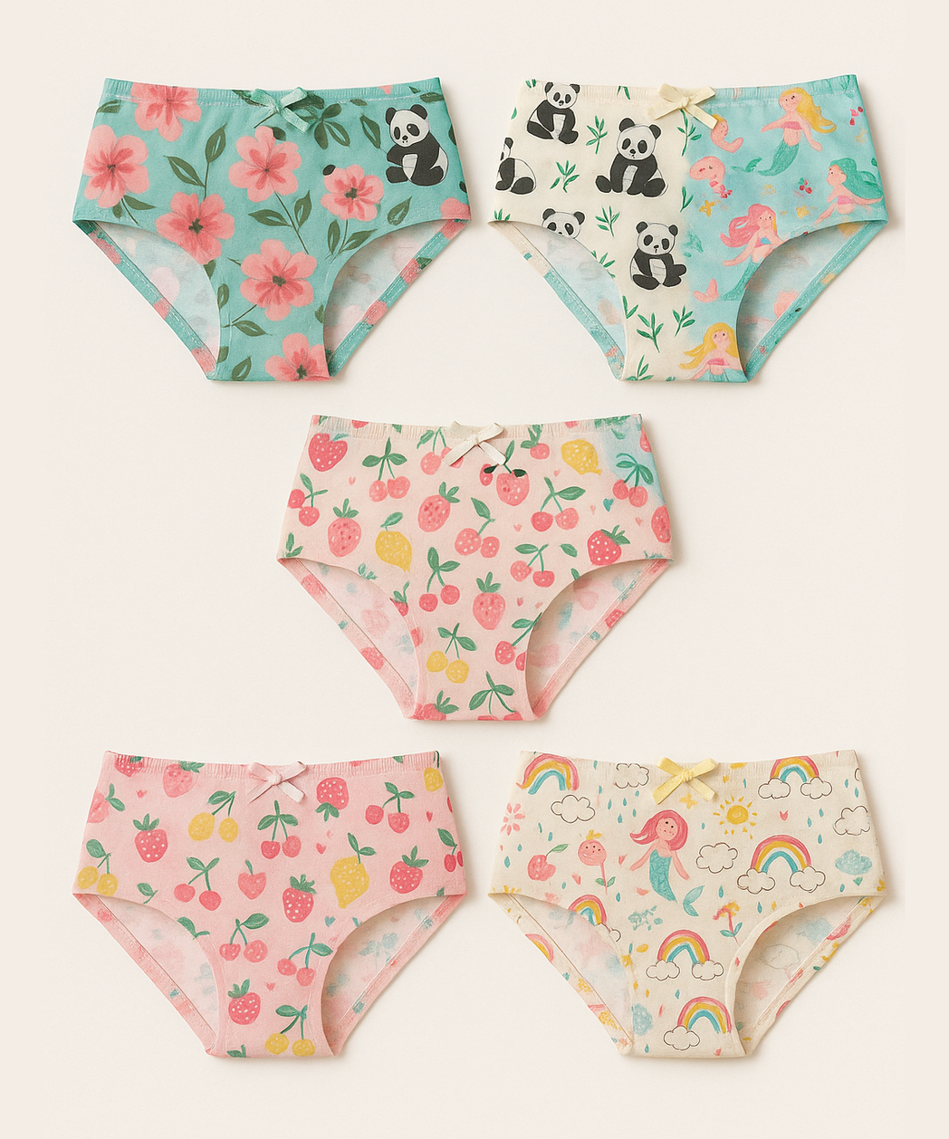Girl Kids Printed Underwear Brief 100% Pure Cotton for 3-8 Years (Pack of 5)