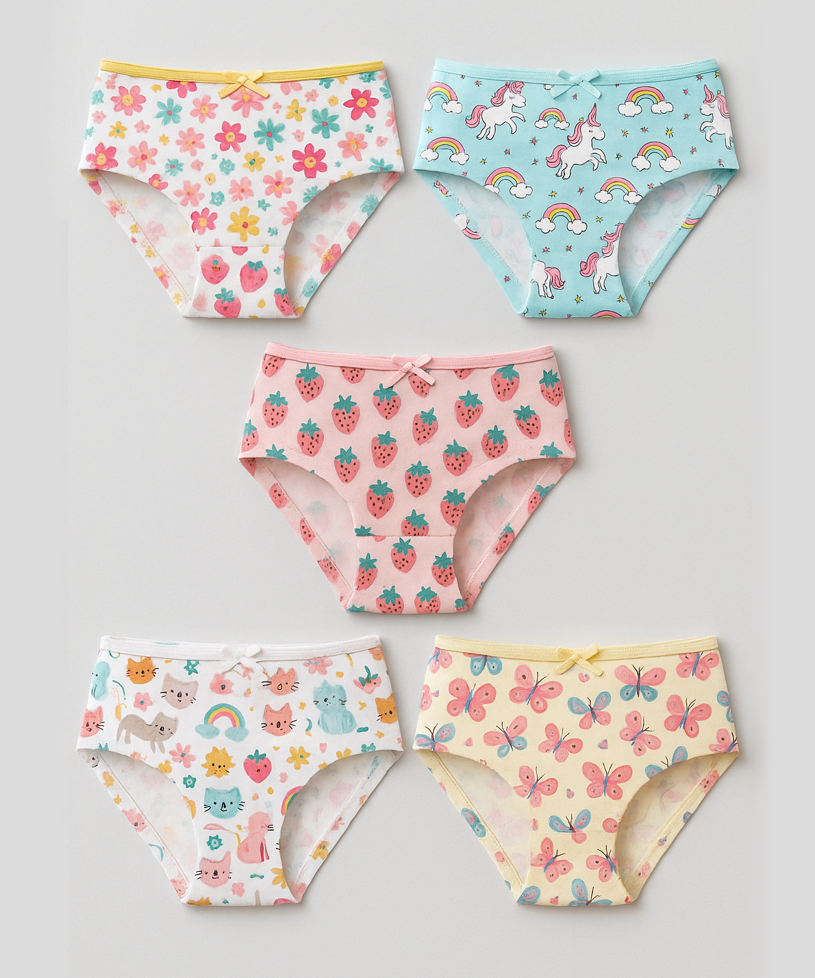 Girl Kids Printed Underwear Brief 100% Pure Cotton for 3-8 Years (Pack of 5)