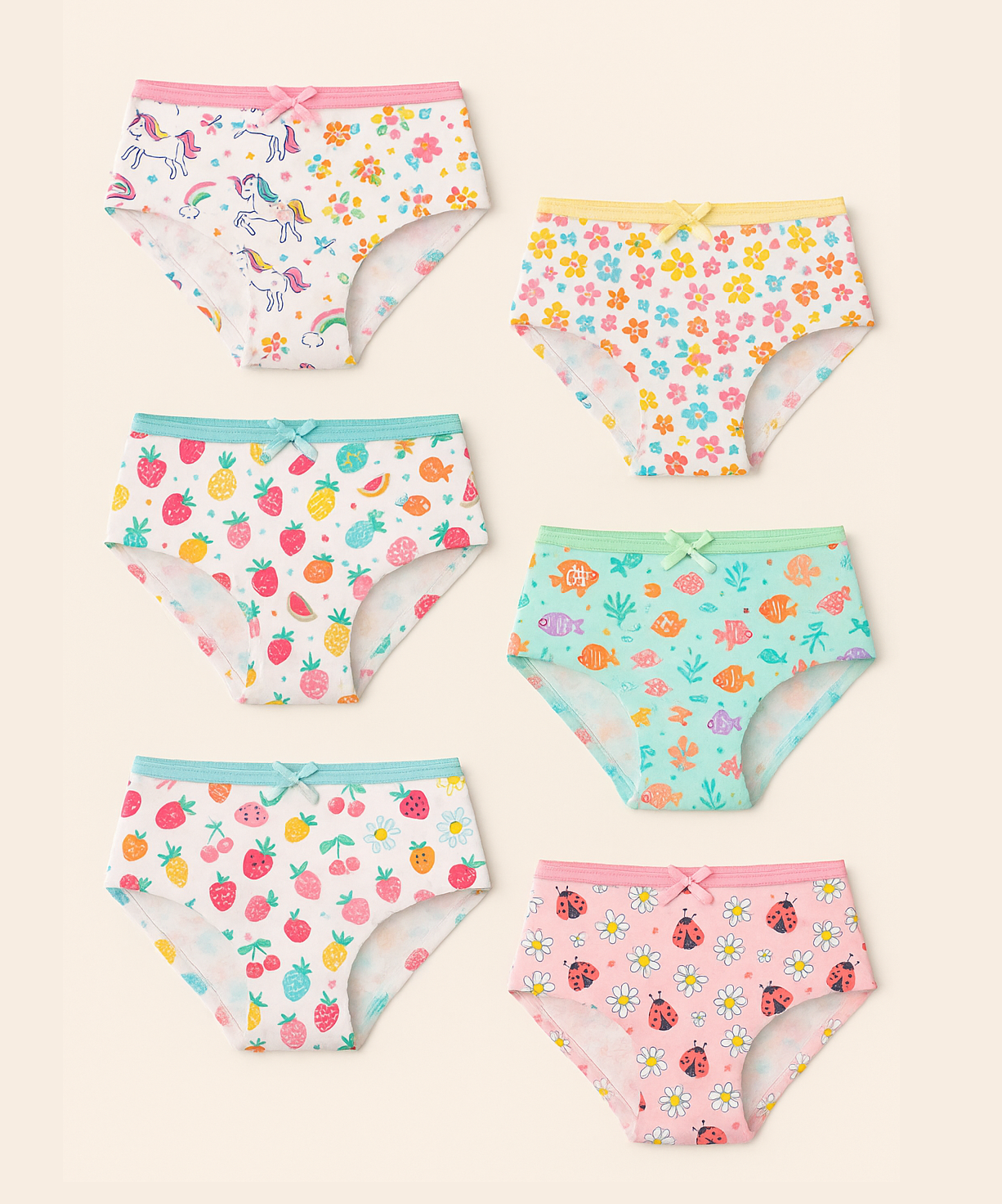 Girl Kids Printed Underwear Brief 100% Pure Cotton for 3-8 Years (Pack of 5)