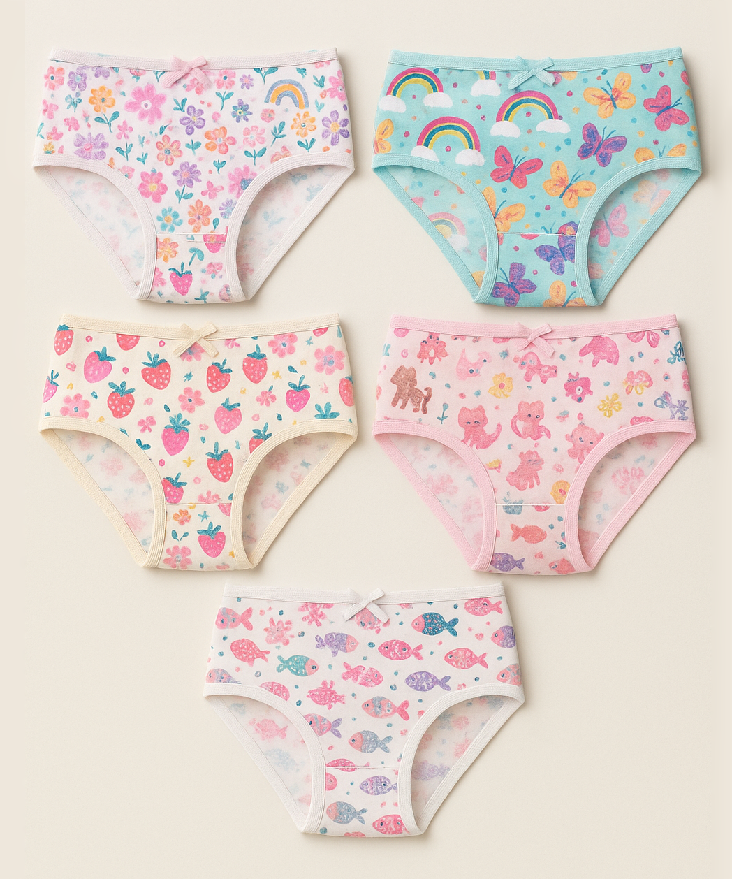 Girl Kids Printed Underwear Brief 100% Pure Cotton for 3-8 Years (Pack of 5)