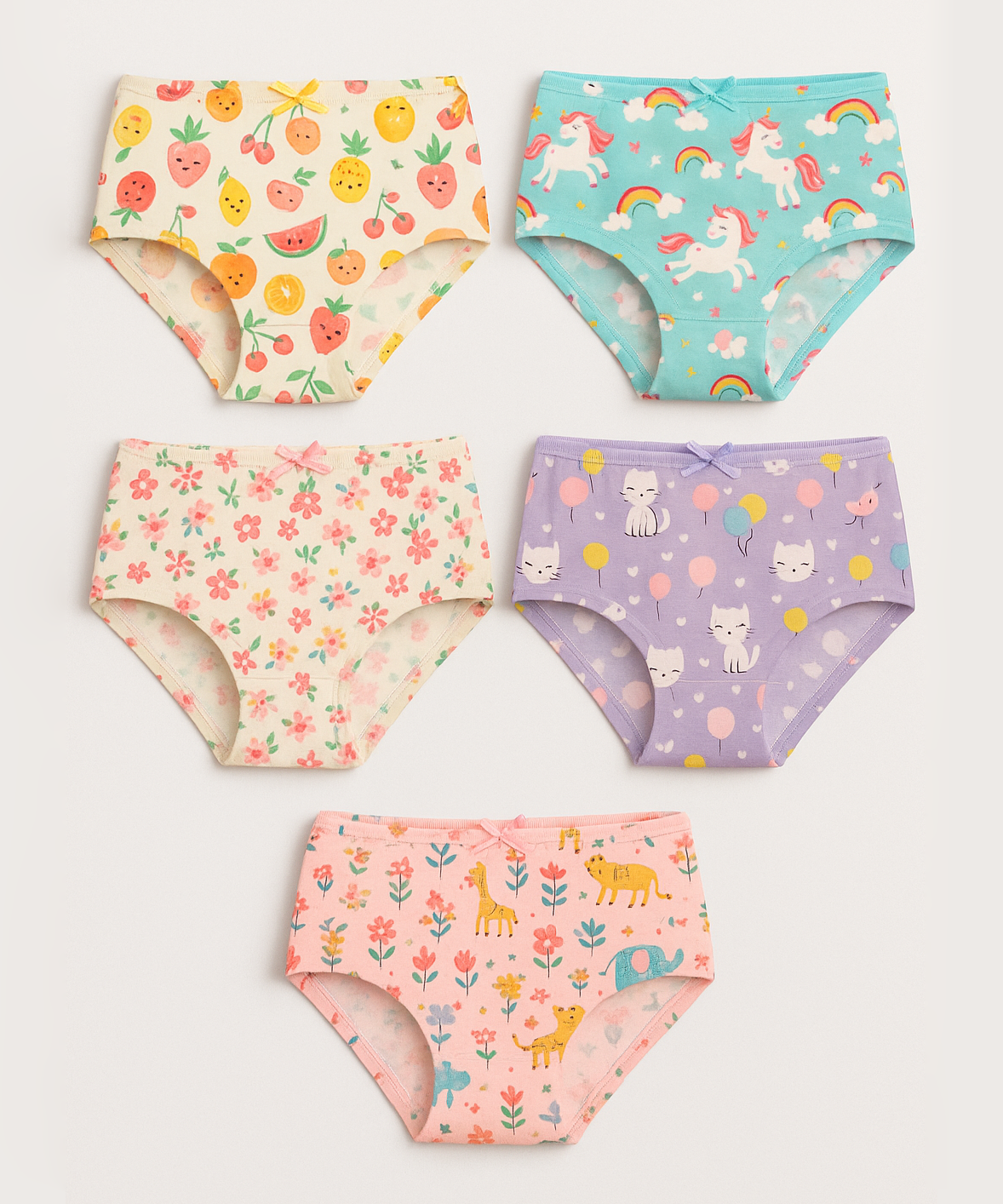 Girl Kids Printed Underwear Brief 100% Pure Cotton for 3-8 Years (Pack of 5)