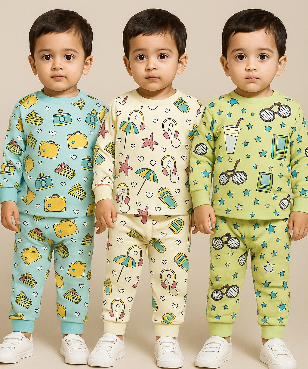 Boy Babies Co-ord Set | Full sleeve Tshirt and Trackpant for Boy Baby | Sizes Age 3-18 Months (Pack of 3 Set)