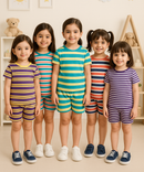 Girls Cotton Stripes Kids Co-ord Set Combo / Age 1-4 Years (Tshirt & Shorts Set Pack of 3)