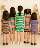 Girls Cotton Stripes Kids Co-ord Set Combo / Age 1-4 Years (Tshirt & Shorts Set Pack of 3)