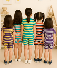 Girls Cotton Stripes Kids Co-ord Set Combo / Age 1-4 Years (Tshirt & Shorts Set Pack of 3)