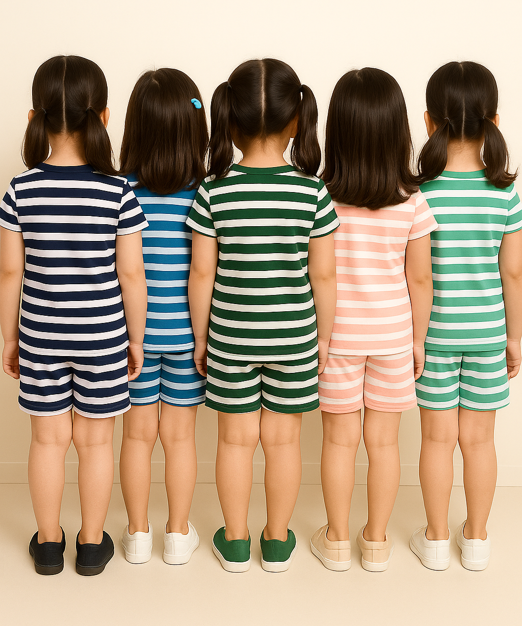 Girls Cotton Stripes Kids Co-ord Set Combo / Age 1-4 Years (Tshirt & Shorts Set Pack of 3)