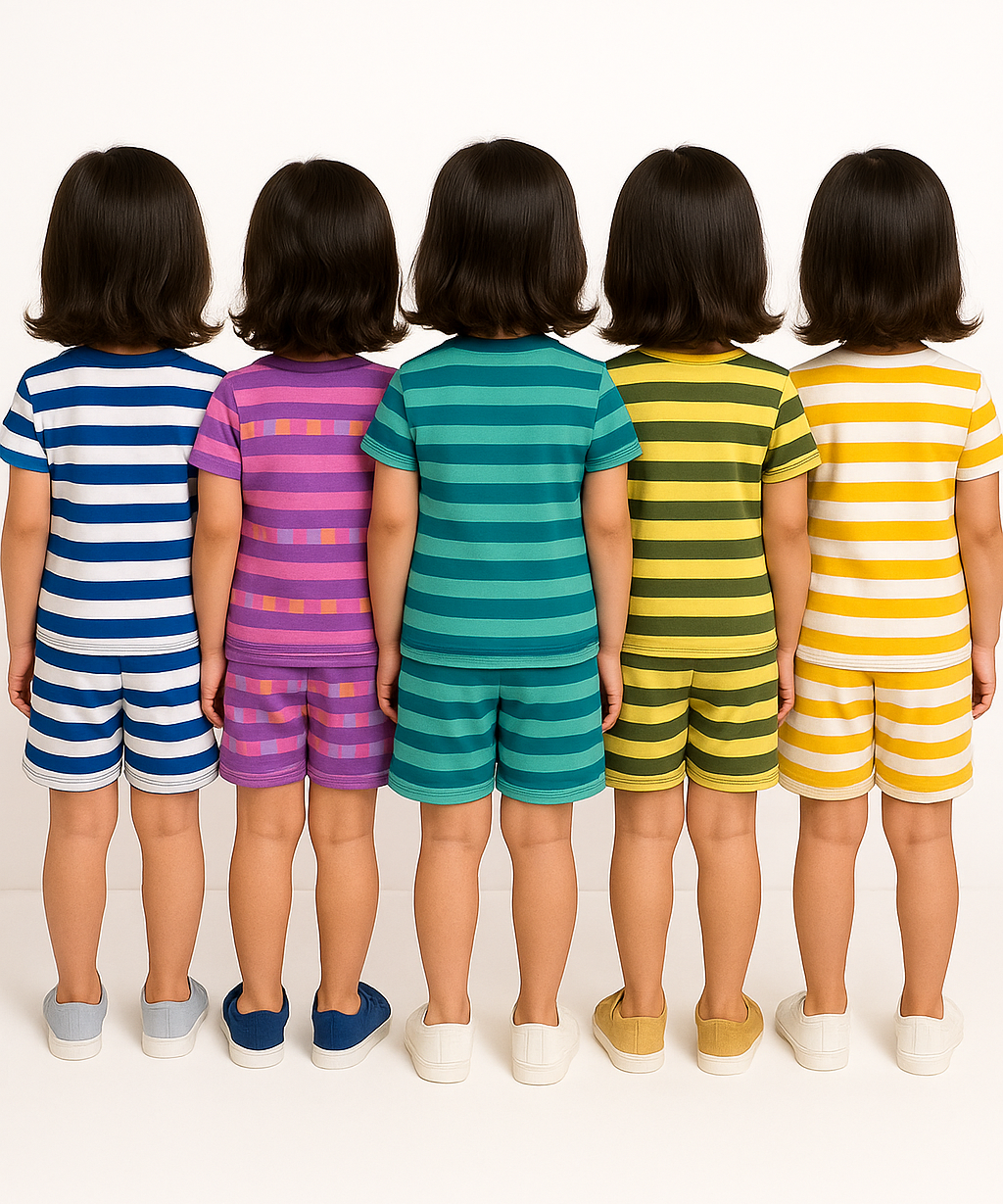 Girls Cotton Stripes Kids Co-ord Set Combo / Age 1-4 Years (Tshirt & Shorts Set Pack of 3)