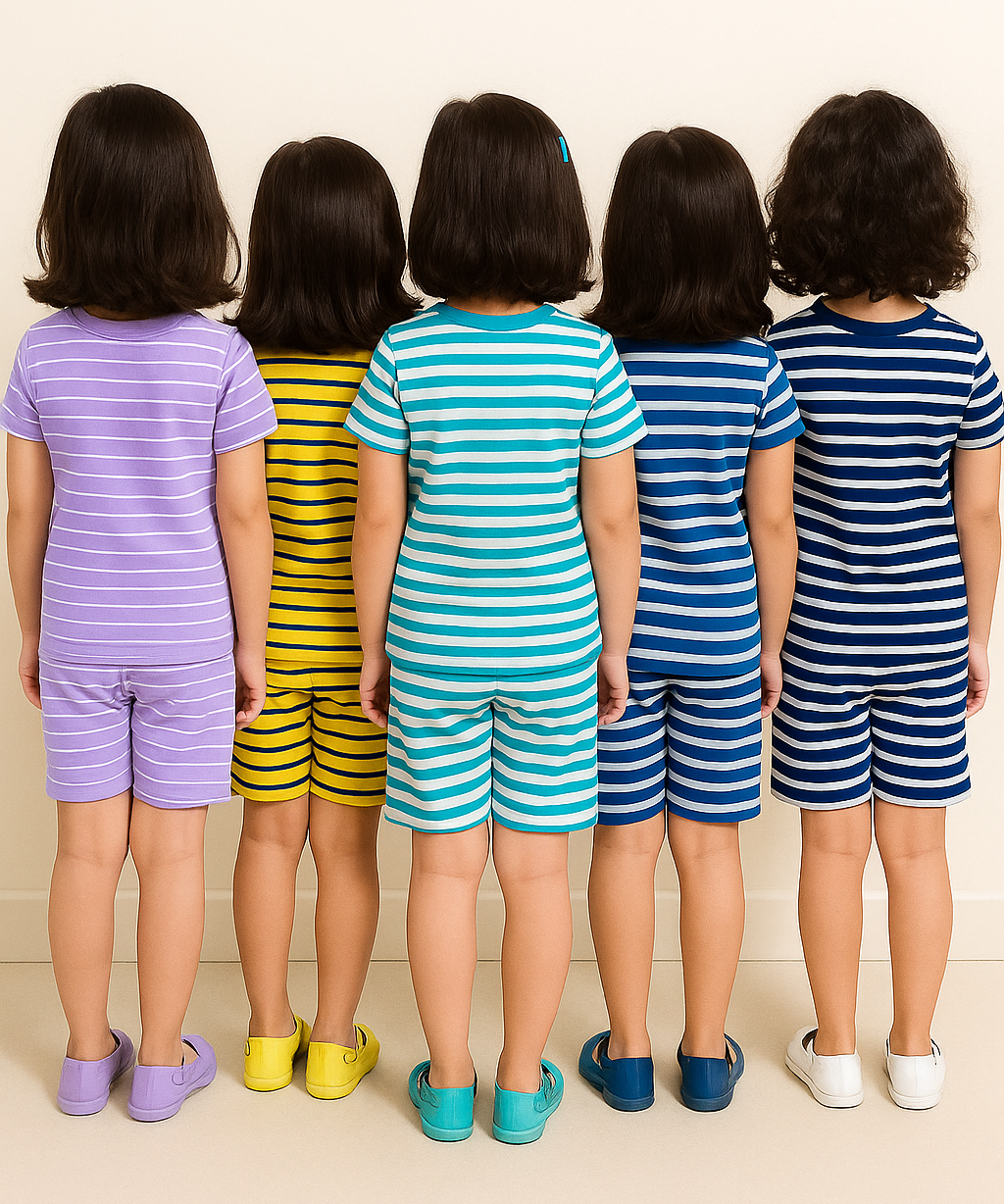 Girls Cotton Stripes Kids Co-ord Set Combo / Age 1-4 Years (Tshirt & Shorts Set Pack of 3)