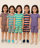 Girls Cotton Stripes Kids Co-ord Set Combo / Age 1-4 Years (Tshirt & Shorts Set Pack of 3)