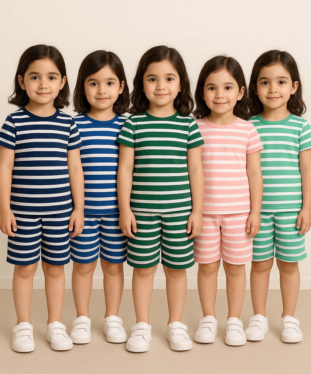 Girls Cotton Stripes Kids Co-ord Set Combo / Age 1-4 Years (Tshirt & Shorts Set Pack of 3)