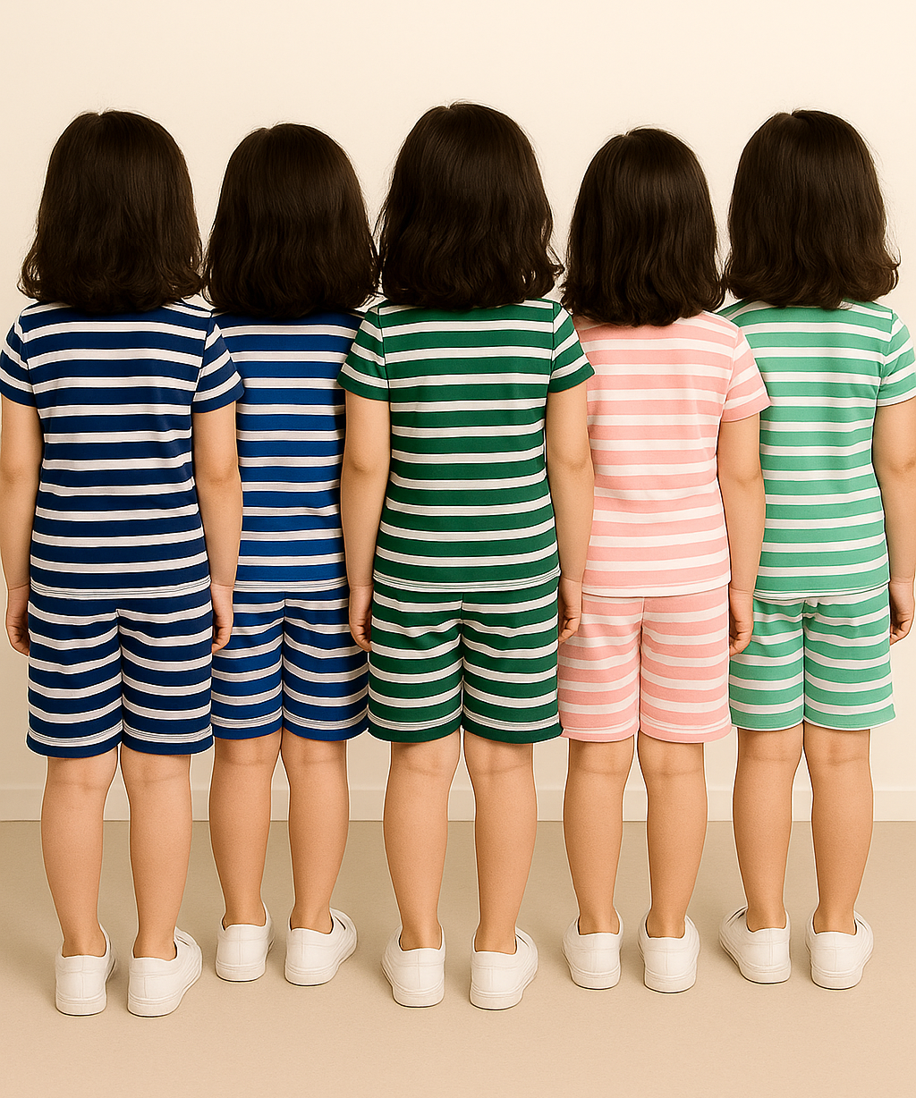 Girls Cotton Stripes Kids Co-ord Set Combo / Age 1-4 Years (Tshirt & Shorts Set Pack of 3)