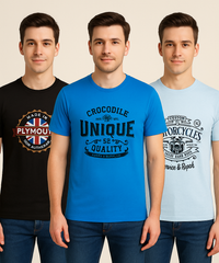 Men's Half Sleeve Printed Round Neck T-Shirt Combo (Pack of 3)