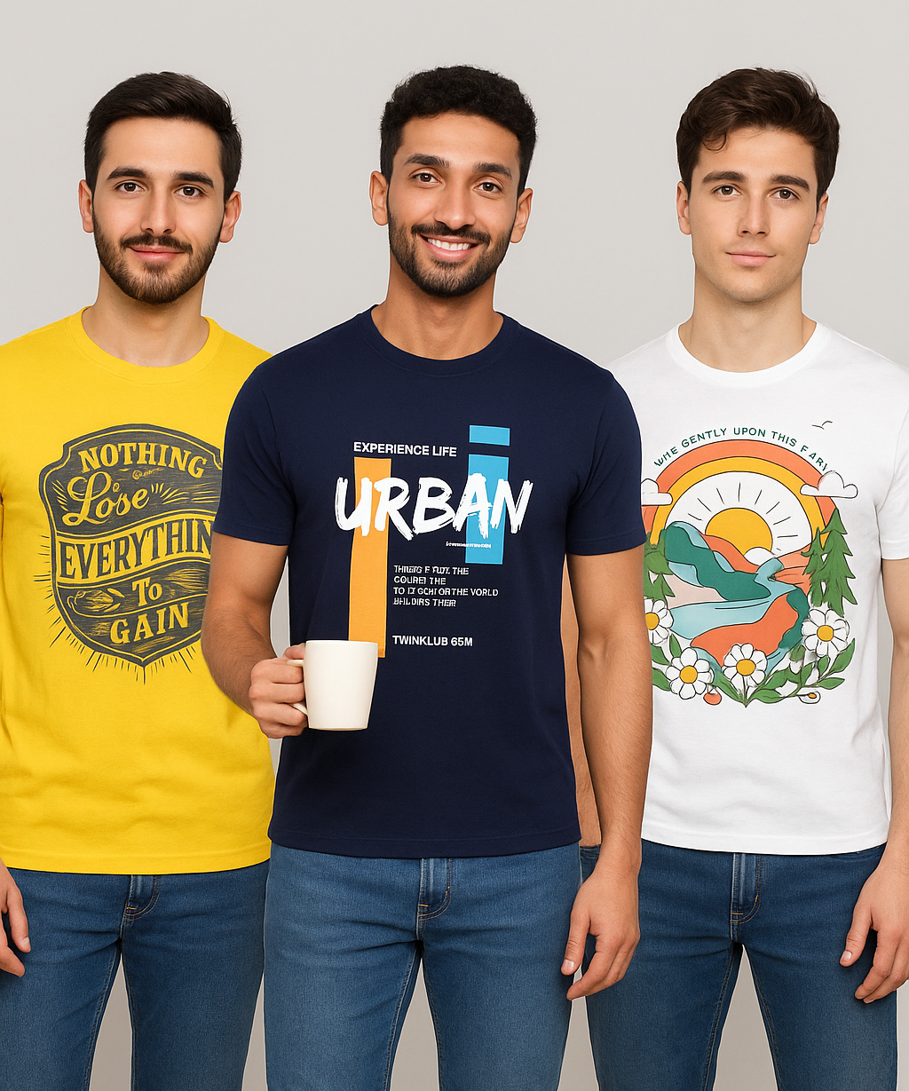 Men's Half Sleeve Printed Round Neck T-Shirt Combo (Pack of 3)
