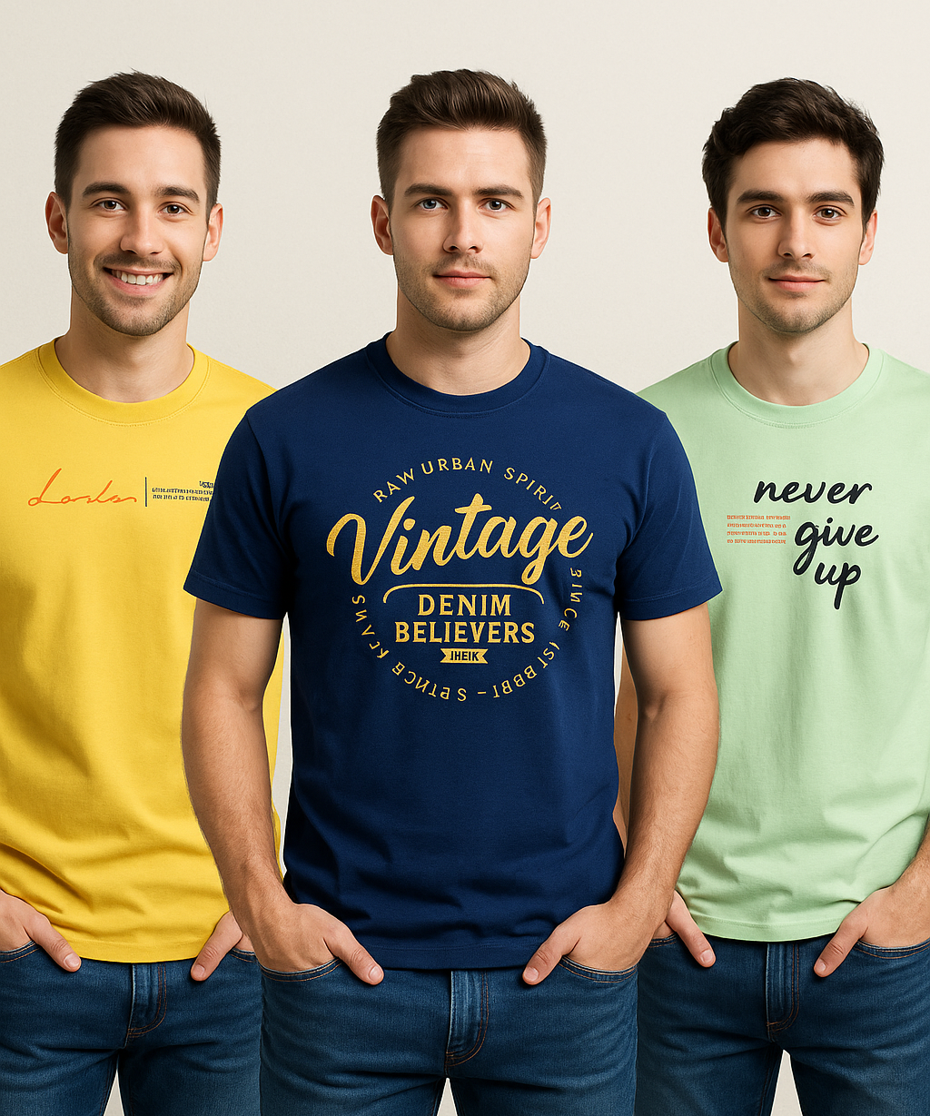 Men's Half Sleeve Printed Round Neck T-Shirt Combo (Pack of 3)