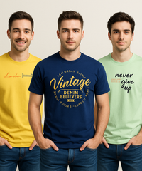 Men's Half Sleeve Printed Round Neck T-Shirt Combo (Pack of 3)