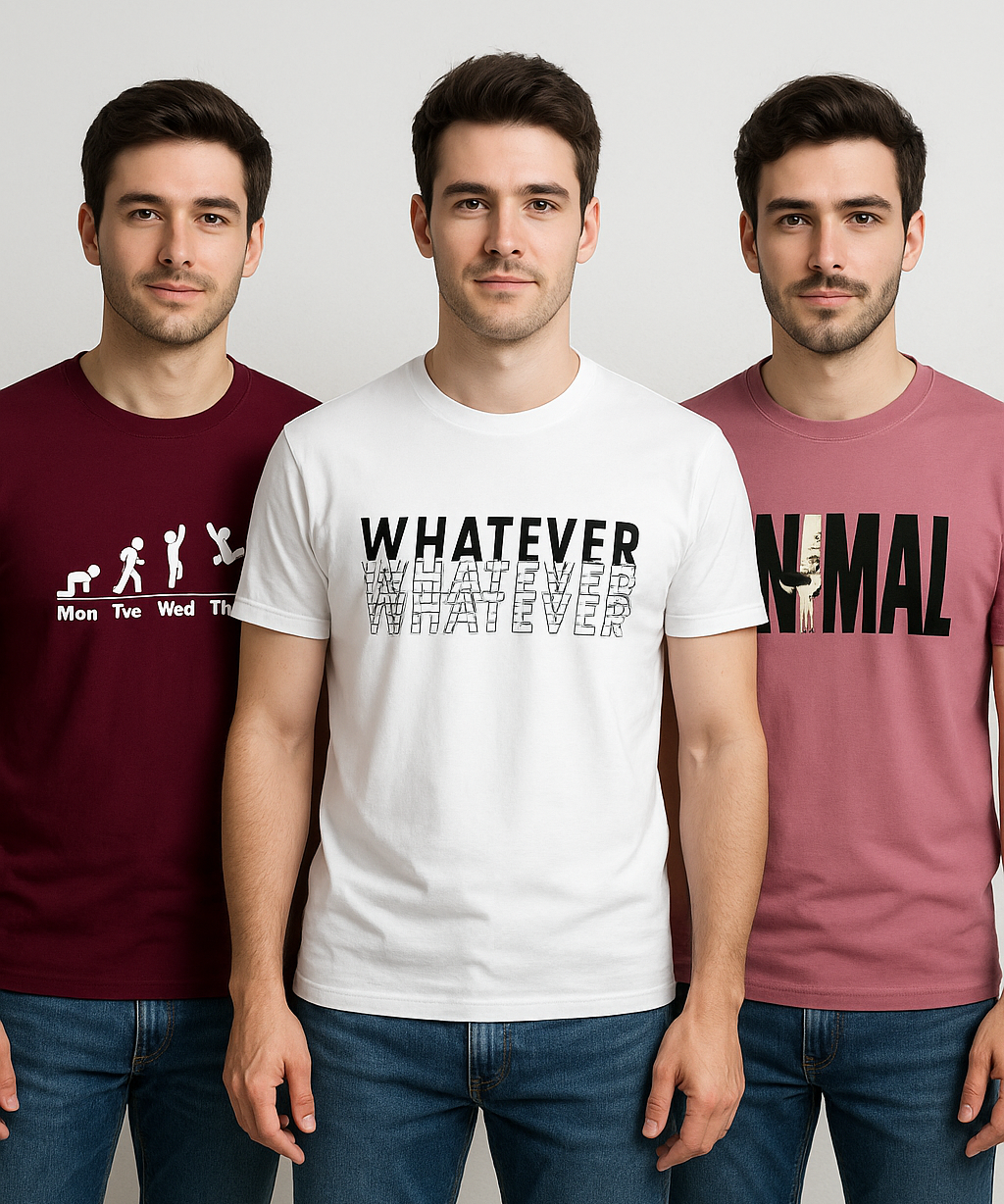 Men's Half Sleeve Printed Round Neck T-Shirt Combo (Pack of 3)