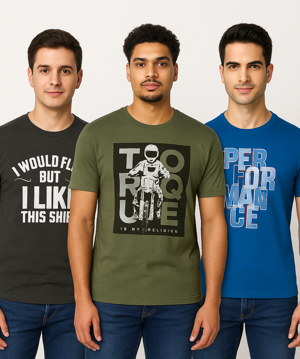 Men's Half Sleeve Printed Round Neck T-Shirt Combo (Pack of 3)