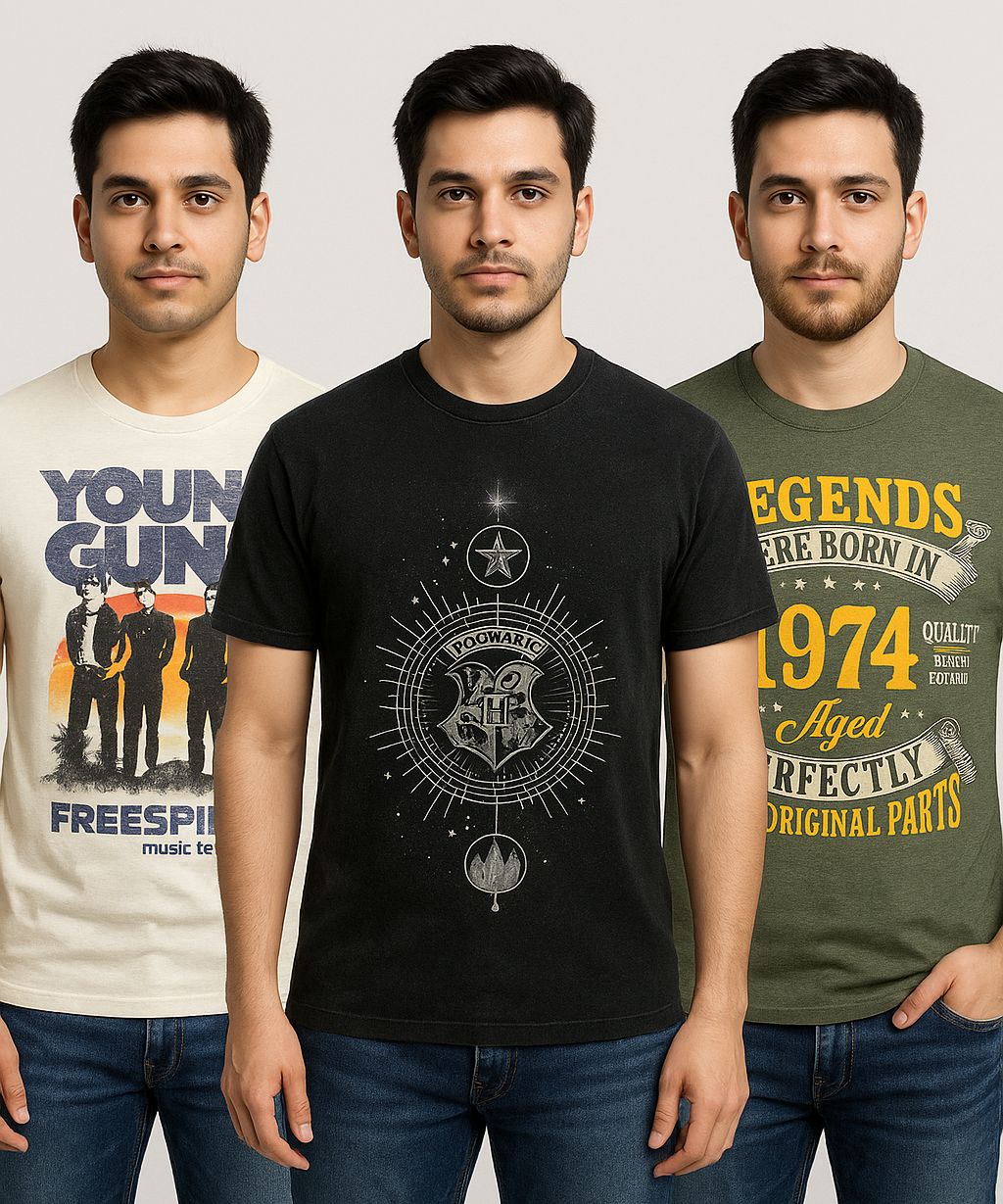 Men's Half Sleeve Printed Round Neck T-Shirt Combo (Pack of 3)