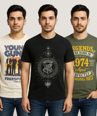 Men's Half Sleeve Printed Round Neck T-Shirt Combo (Pack of 3)