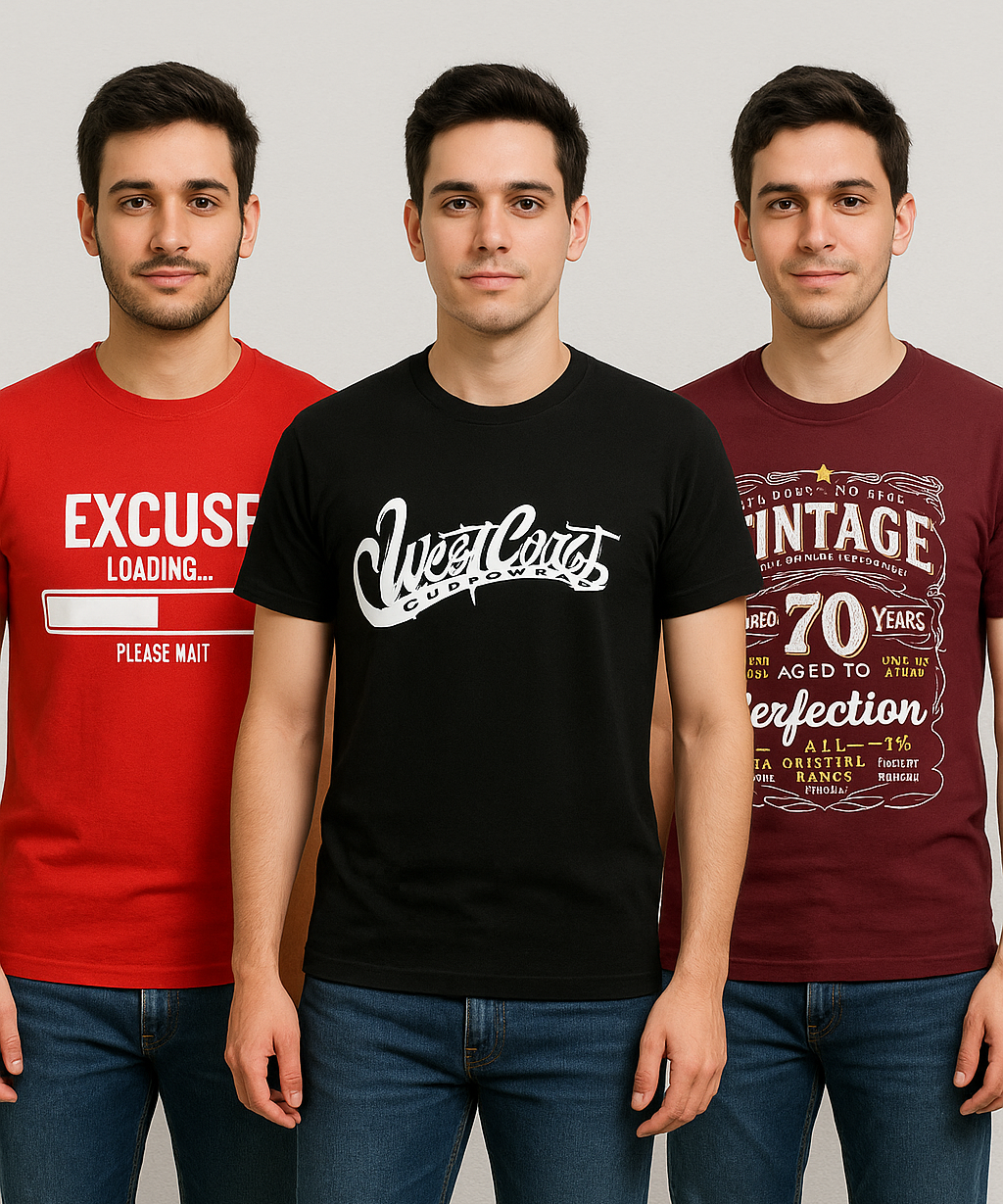 Men's Half Sleeve Printed Round Neck T-Shirt Combo (Pack of 3)
