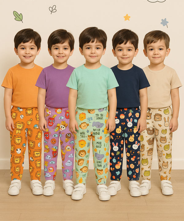 Pure Cotton Boys Printed Track Pant for Casual Night wear for Kids | Age 0 To 8 Years (Pack of 5)