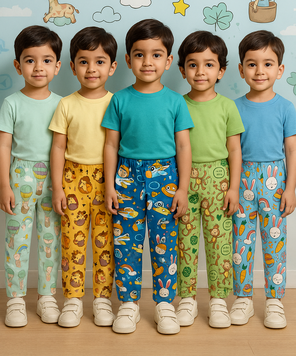 Pure Cotton Boys Printed Track Pant for Casual Night wear for Kids | Age 0 To 8 Years (Pack of 5)