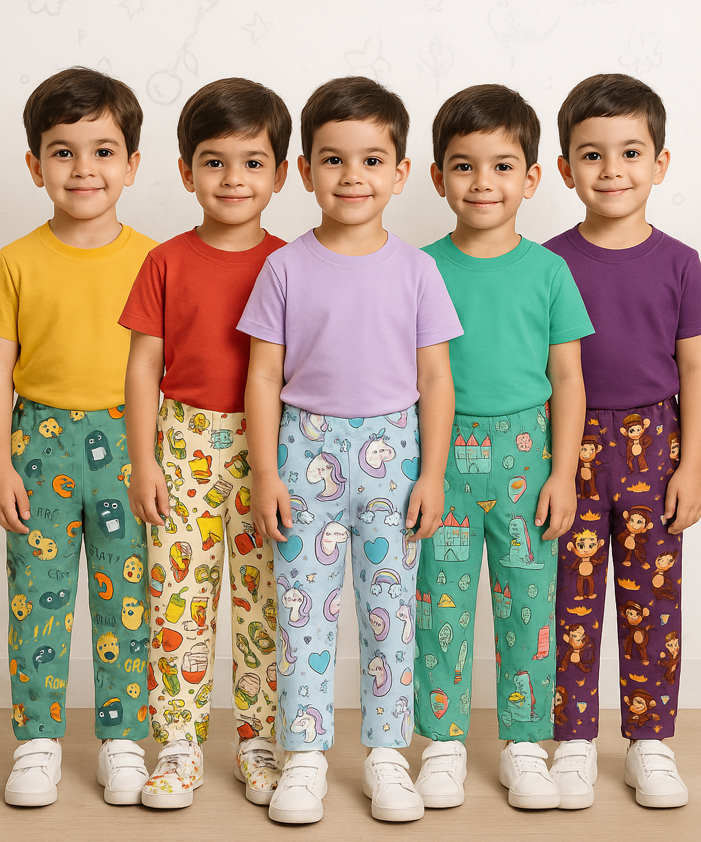 Pure Cotton Printed Lower/Track Pant for Casual Wear/Night wear for Kids Boys/Girls (Pack of 5)