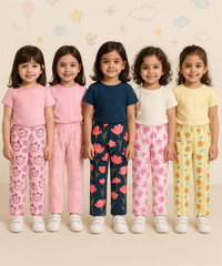 Pure Cotton Printed Pyjamas / Track Pant for Casual Night wear for Girl Kids Age 0 To 5 Years (Pack of 5)