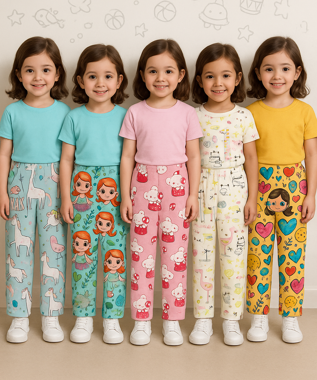 Pure Cotton Printed Pyjamas / Track Pant for Casual Night wear for Girl Kids Age 0 To 5 Years (Pack of 5)