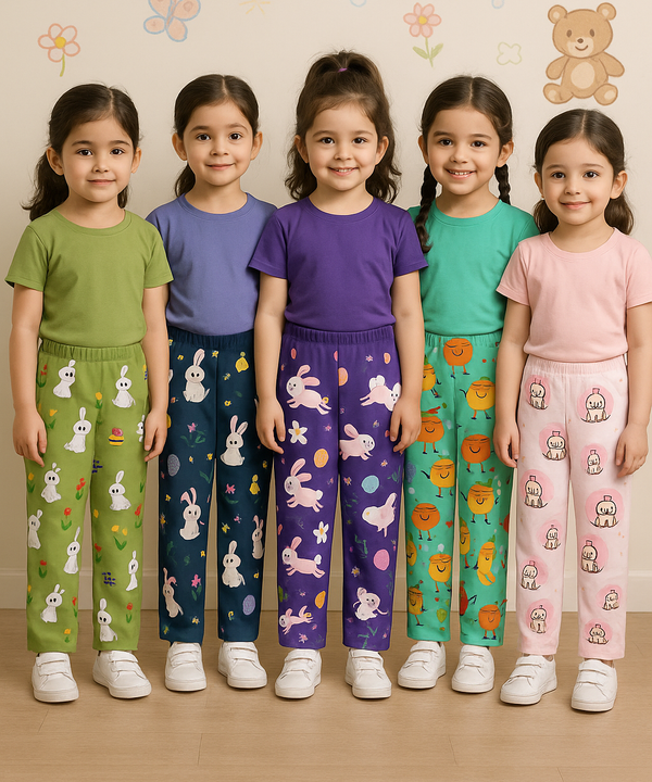 Pure Cotton Girls Printed Track Pant for Casual Night wear for Kids | Age 0 To 8 Years (Pack of 5)