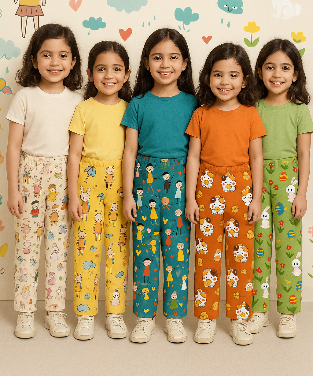 Pure Cotton Printed Pyjamas / Track Pant for Casual Night wear for Girl Kids Age 0 To 5 Years (Pack of 5)