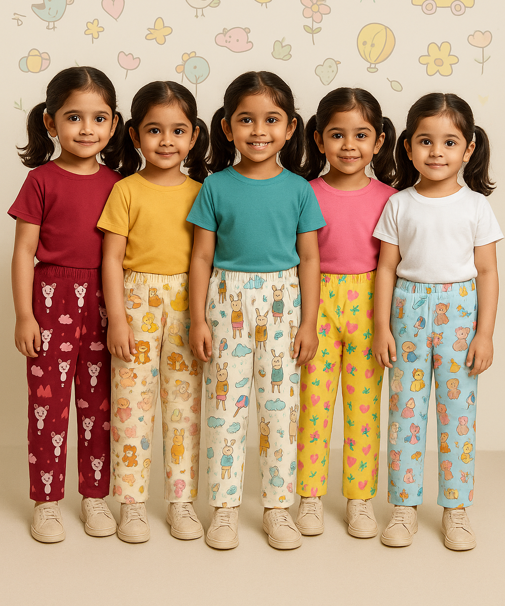 Pure Cotton Printed Pyjamas / Track Pant for Casual Night wear for Girl Kids Age 0 To 5 Years (Pack of 5)