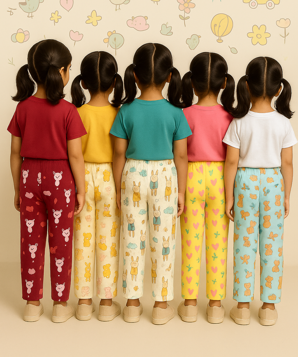 Pure Cotton Printed Pyjamas / Track Pant for Casual Night wear for Girl Kids Age 0 To 5 Years (Pack of 5)