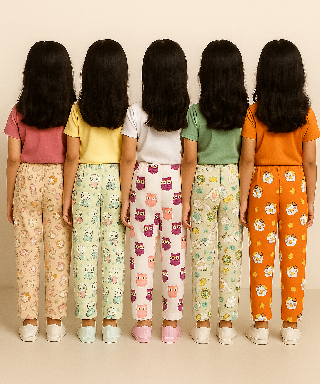 Pure Cotton Printed Pyjamas / Track Pant for Casual Night wear for Girl Kids Age 0 To 5 Years (Pack of 5)