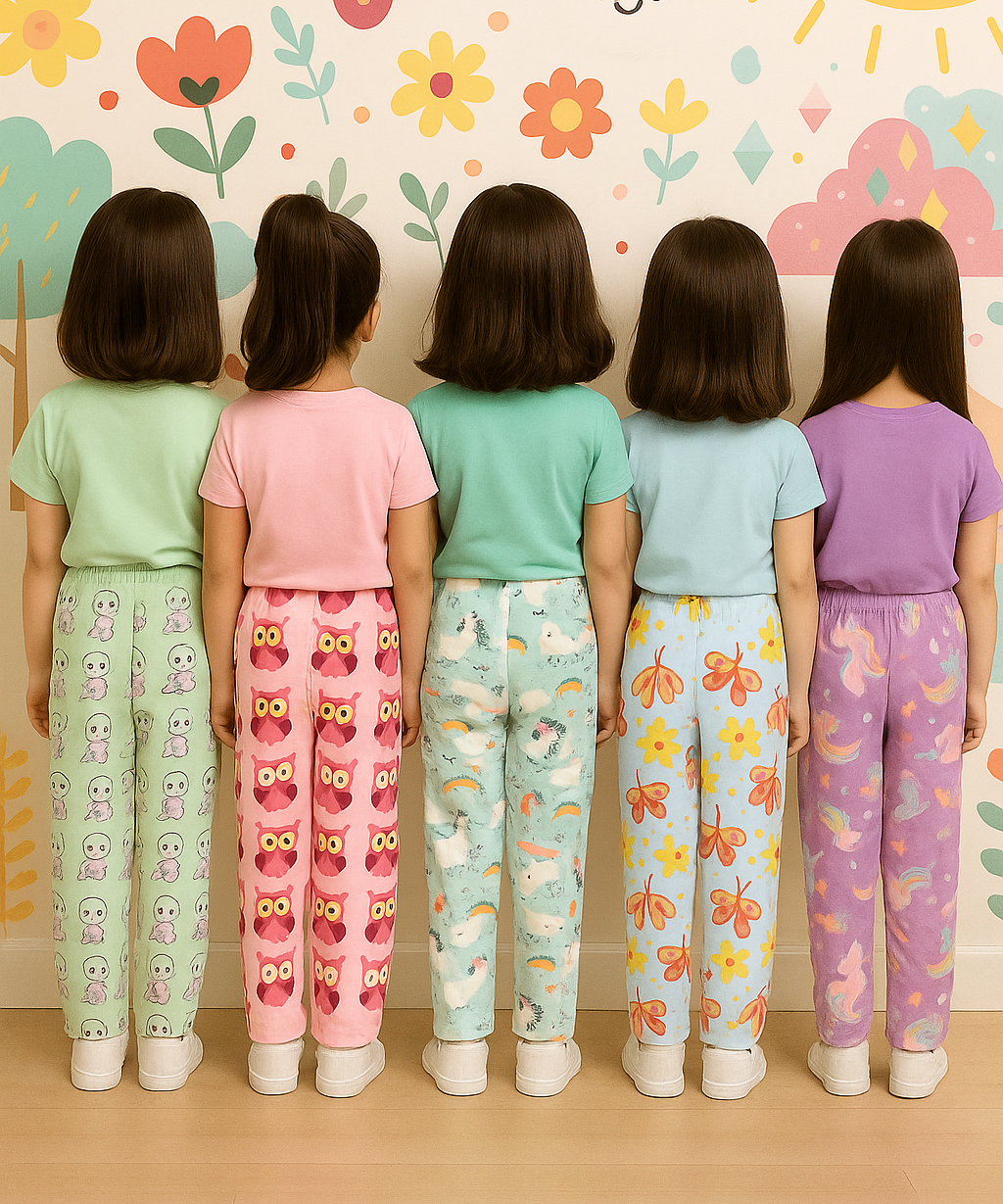 Pure Cotton Printed Pyjamas / Track Pant for Casual Night wear for Girl Kids Age 0 To 5 Years (Pack of 5)