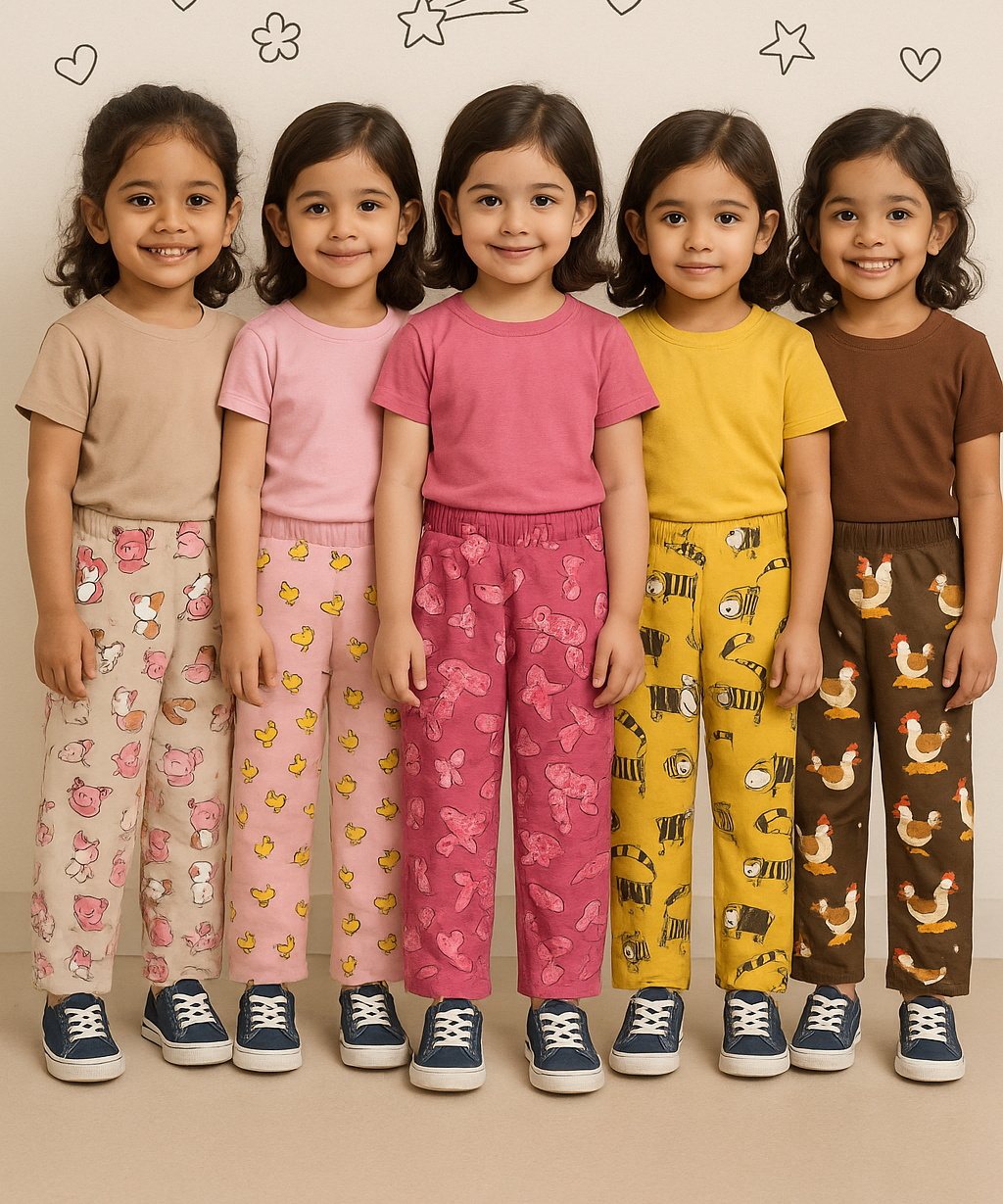 Pure Cotton Printed Pyjamas / Track Pant for Casual Night wear for Girl Kids Age 0 To 5 Years (Pack of 5)