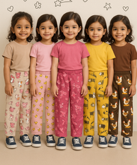 Pure Cotton Printed Pyjamas / Track Pant for Casual Night wear for Girl Kids Age 0 To 5 Years (Pack of 5)