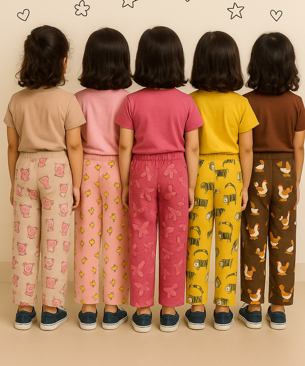 Pure Cotton Printed Pyjamas / Track Pant for Casual Night wear for Girl Kids Age 0 To 5 Years (Pack of 5)