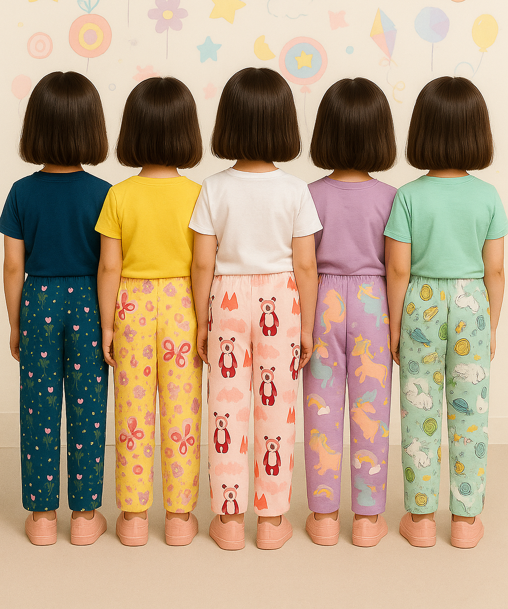 Pure Cotton Printed Pyjamas / Track Pant for Casual Night wear for Girl Kids Age 0 To 5 Years (Pack of 5)
