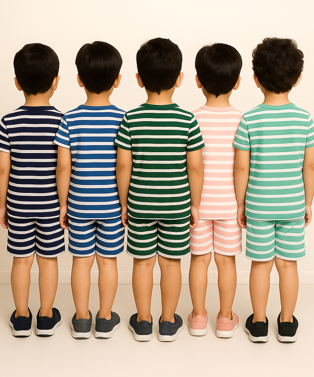 Boys Cotton Stripes Kids Co-ord Set Combo / Age 1-4 Years (Tshirt & Shorts Set Pack of 5)