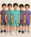 Boys Cotton Stripes Kids Co-ord Set Combo / Age 1-4 Years (Tshirt & Shorts Set Pack of 5)