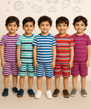 Boys Cotton Stripes Kids Co-ord Set Combo / Age 1-4 Years (Tshirt & Shorts Set Pack of 5)