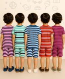 Boys Cotton Stripes Kids Co-ord Set Combo / Age 1-4 Years (Tshirt & Shorts Set Pack of 5)