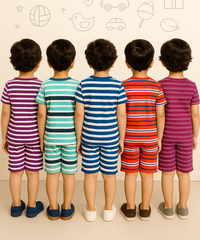 Boys Cotton Stripes Kids Co-ord Set Combo / Age 1-4 Years (Tshirt & Shorts Set Pack of 5)