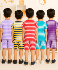 Boys Cotton Stripes Kids Co-ord Set Combo / Age 1-4 Years (Tshirt & Shorts Set Pack of 5)